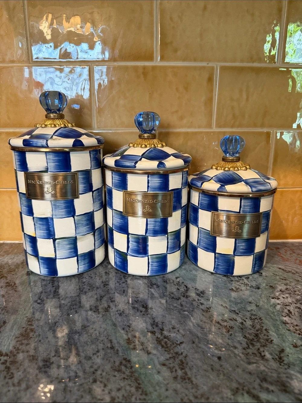 MacKenzie-Childs Royal Check Canister Set with Gold Accents